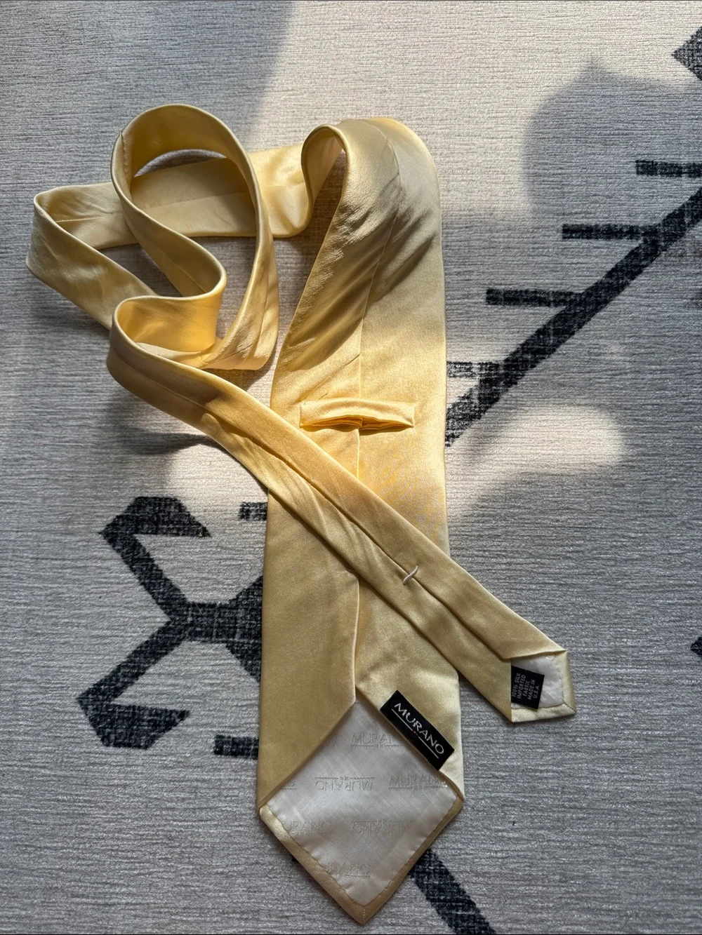 Vintage Murano 100% Silk Tie – Champagne Yellow Satin Necktie Made in USA